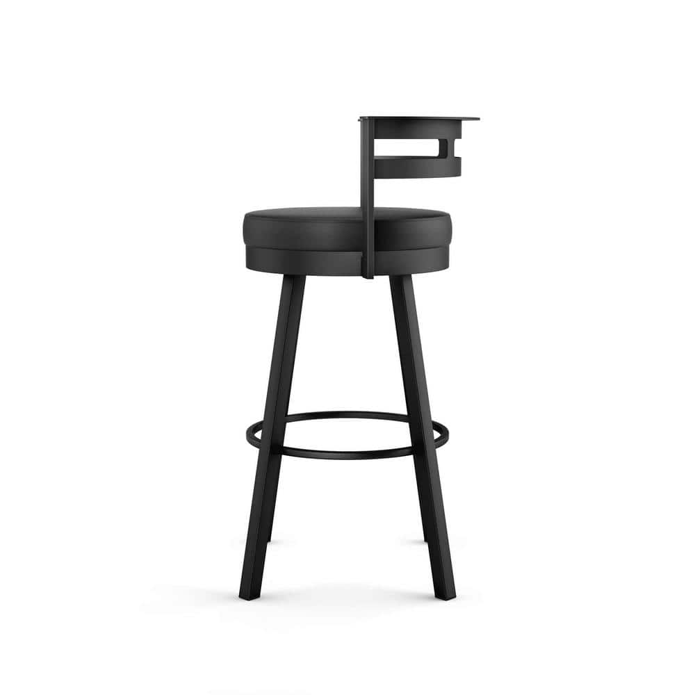 Black Faux Leather Swivel Counter Stool with Metal Frame