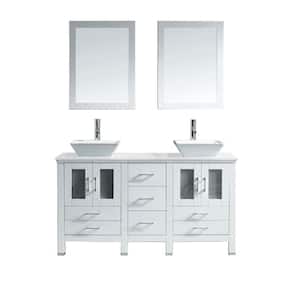 Bradford 60 in. W Bath Vanity in White with Stone Vanity Top in White with Square Basin and Mirror
