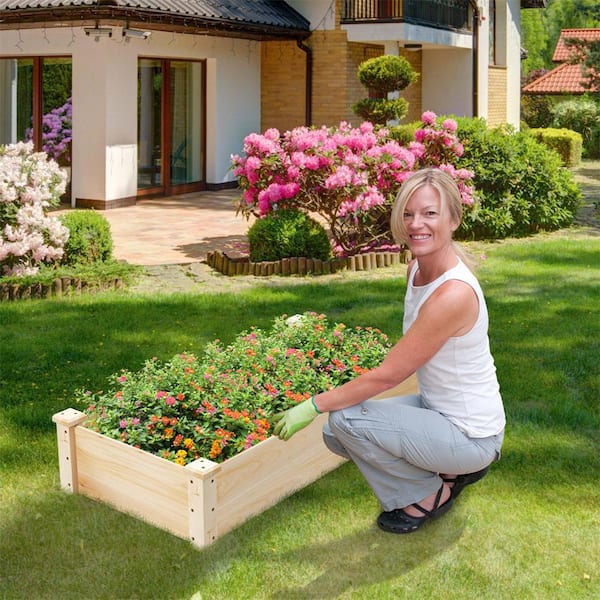 Large 48 in. Natural Fir Wood Outdoor Raised Planter Box for Flower