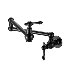 Commercial Double-Handle Wall Mounted Pot Filler with Lever Handle in Matte Black