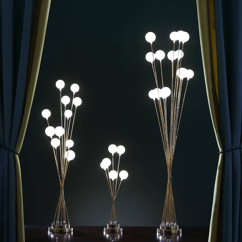 Aurora Geometric 61.5" Gold Metal LED Tree Floor Lamp with White Orbs