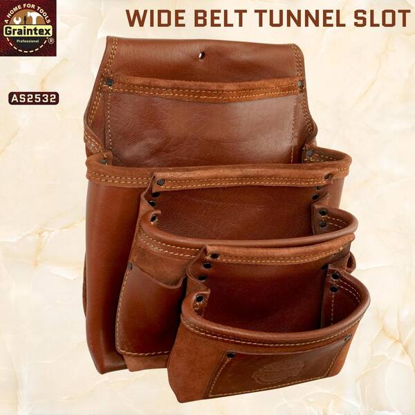 6-Pocket Leather Tool Pouch – Professional Grade Suede, Fits 3" Belt, Carpenter Drywall Framing Pouch