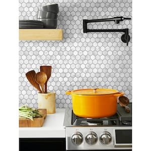 Faux Carrara and Argos Grey Marble Hexagon 20.5 in. x 18 ft. Peel and Stick Wallpaper