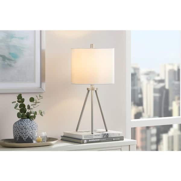 Hampton Bay Quinby 22 .25 in. Brushed Nickel Table Lamp with White Fabric Shade