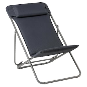 Maxi Transat Plus Gray Ultra Compact Foldable Outdoor Recliner Chair in. Dark Gray