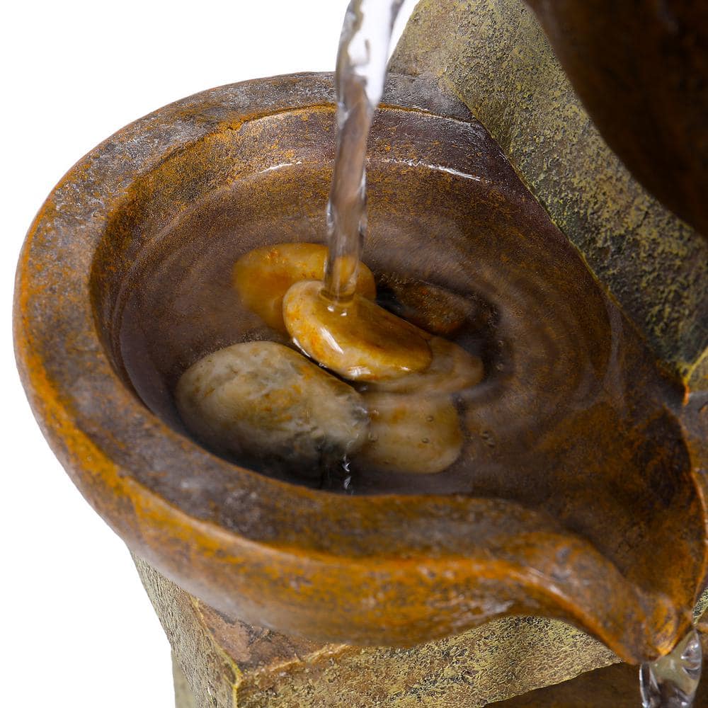 Rustic Beige Fiberglass 17" 4-Tier Tabletop Fountain