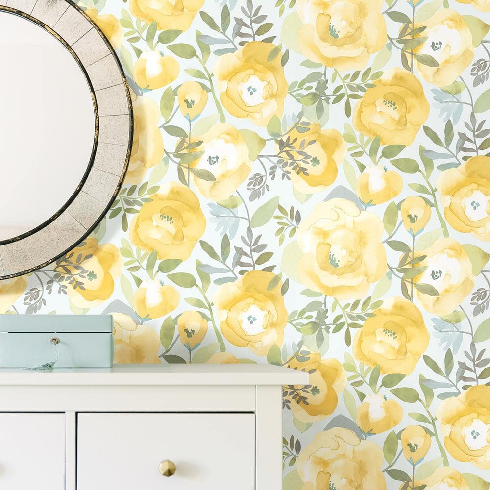 Peachy Keen Yellow Floral Vinyl Peel and Stick Wallpaper