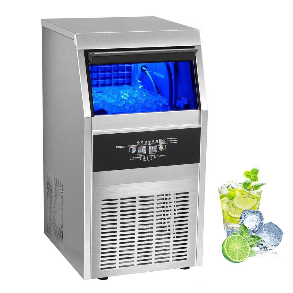 SKYSHALO 9 in. W Commercial Ice Makers 90 lbs. to 100 lbs., Storage Free Standing Commercial Ice Machine, Freestanding, Sliver