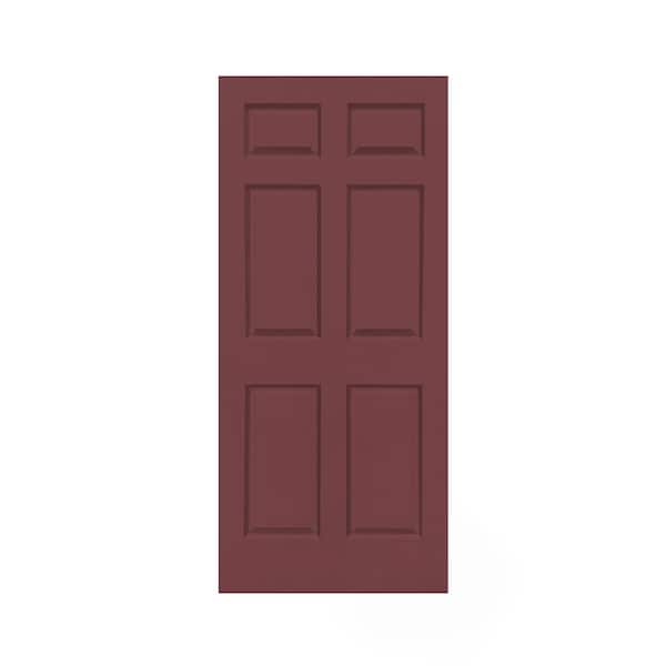CALHOME 30 in. x 80 in. Maroon Stained Composite MDF 6 Panel Interior Barn Door Slab