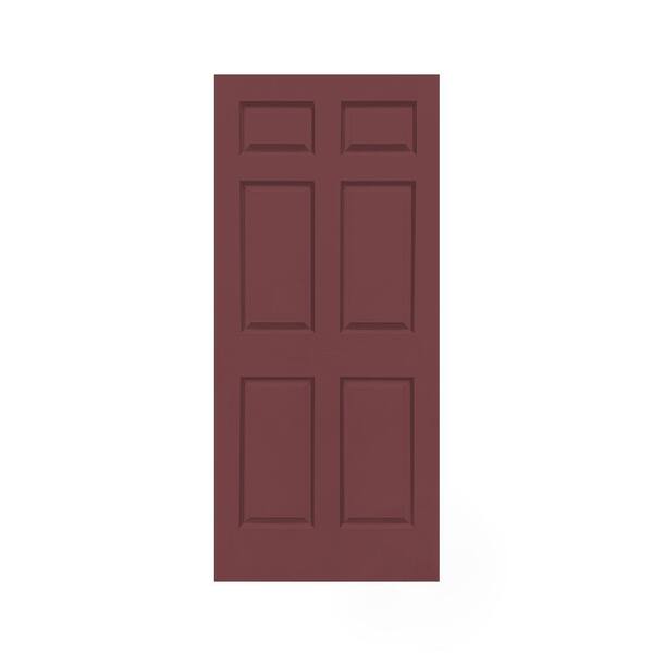 CALHOME 36 in. x 80 in. Maroon Stained Composite MDF 6 Panel Interior Barn Door Slab