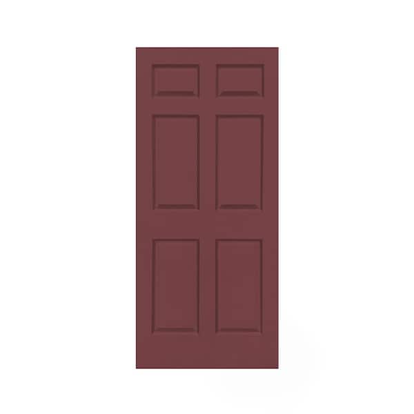 36 in. x 80 in. Maroon Stained Composite MDF 6 Panel Interior Door Slab For Pocket Dooror