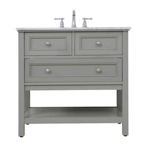 Timeless Home 36 in. W x 22 in. D x 33.75 in. H Single Bathroom Vanity in Grey with Carrara White Marble and White Basin
