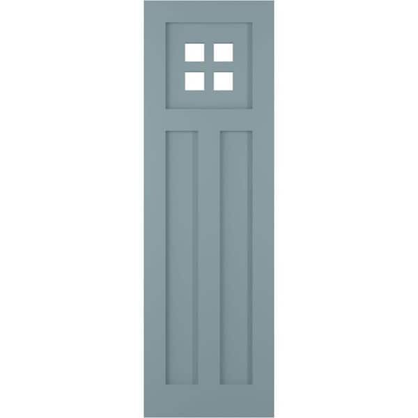 Ekena Millwork True Fit 12 in. x 30 in. PVC San Antonio Mission Style Fixed Mount Flat Panel Shutters, Peaceful Blue (Per Pair)