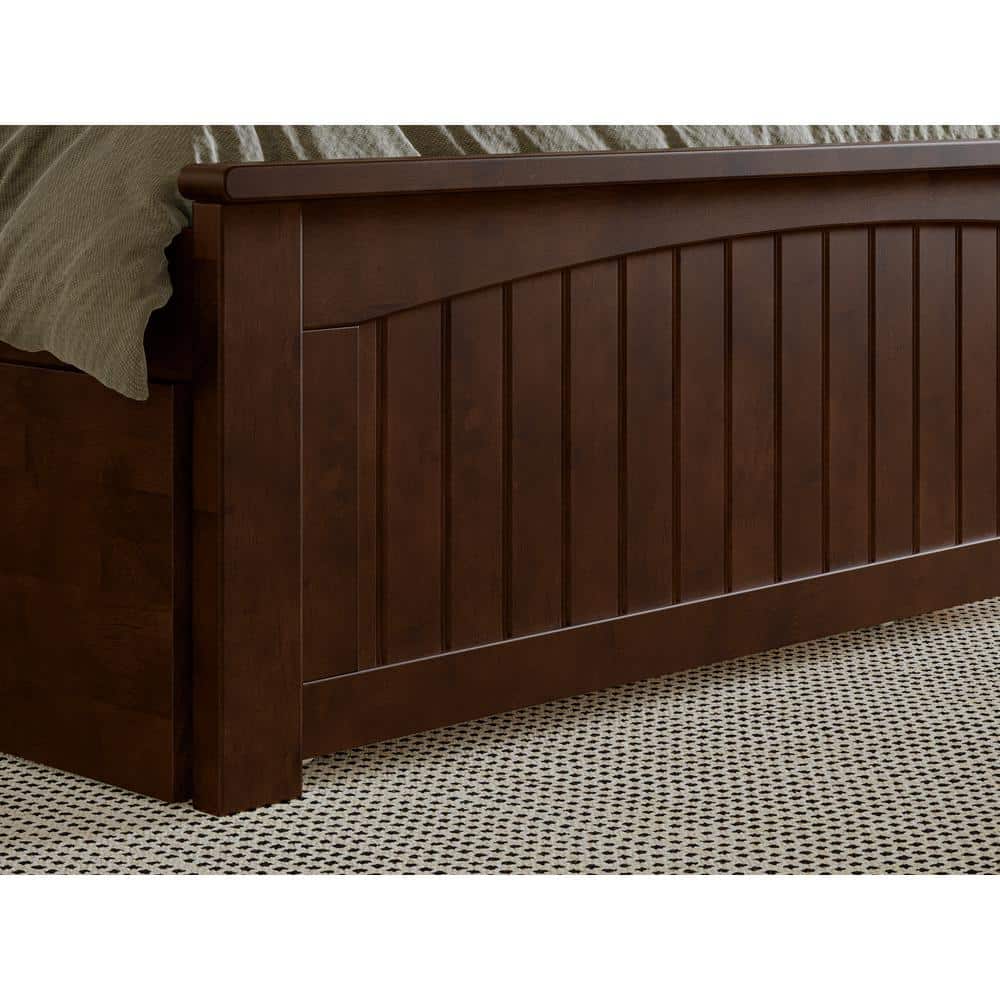 Nantucket Walnut Full Wood Platform Bed with Storage Drawers