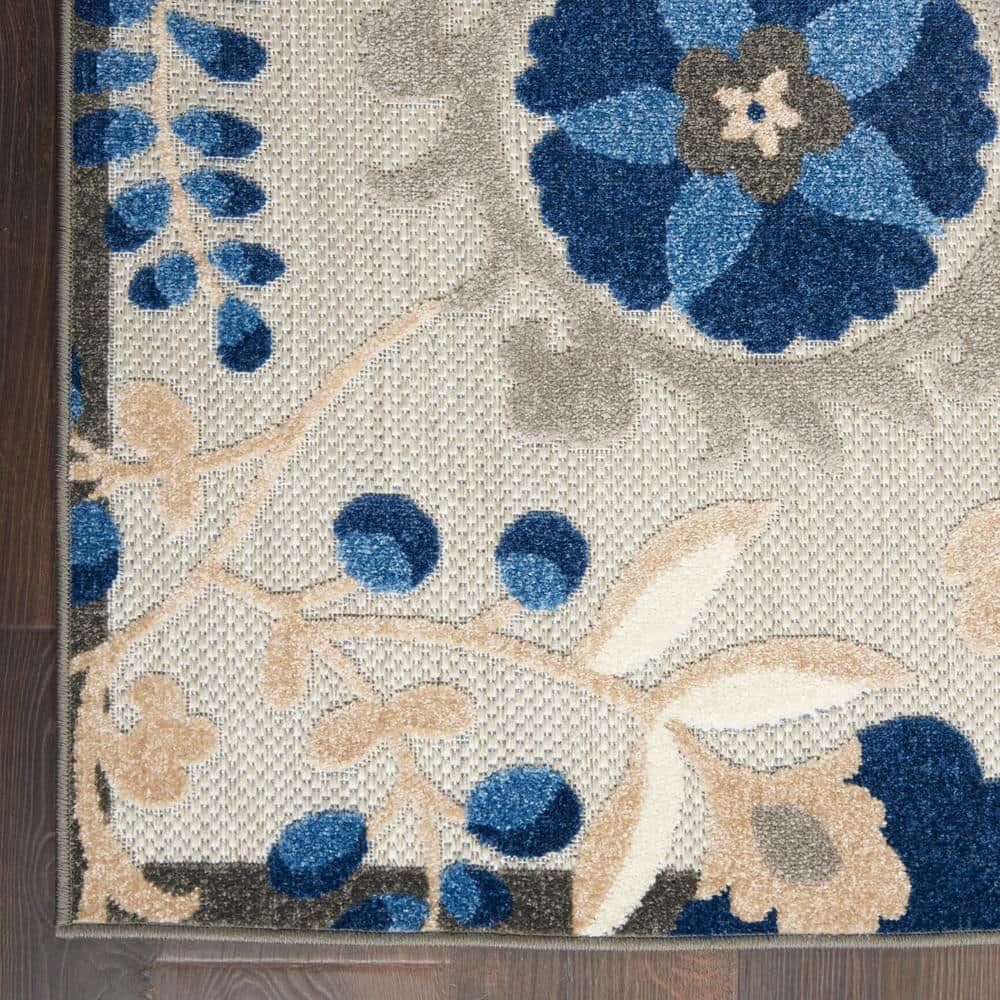 Aloha Natural/Blue Floral 6' x 9' Synthetic Outdoor Area Rug