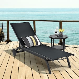 Reclining Aluminum Outdoor Lounge Chair in Black
