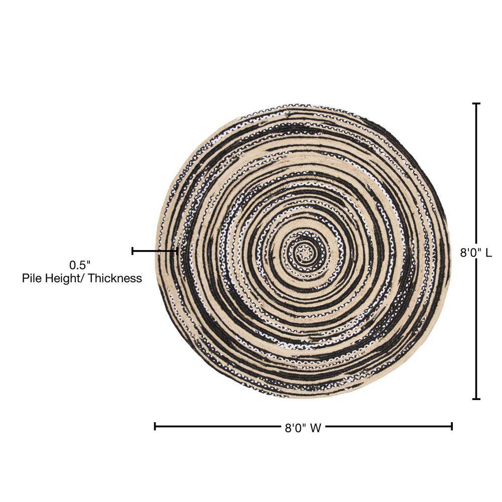 Boho-Chic Black & Ivory Handwoven Cotton Round Rug - 8'