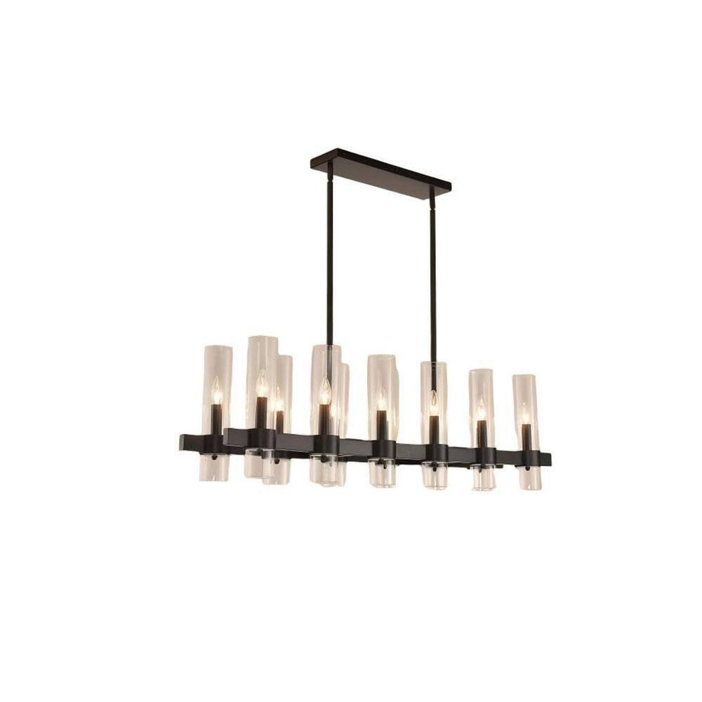 47 in. Black Chandelier Linear with Clear Glass Shade 12-Lights Ceiling Pendant Hanging, for Dining Room, Kitchen Island price history on PriceWatchPro
