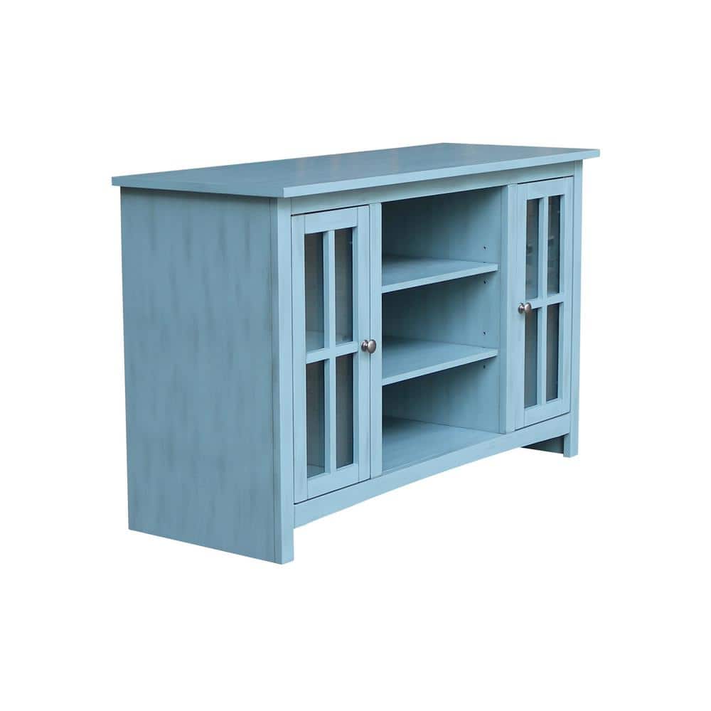 Elegant Gray 53" Solid Para Wood TV Stand with Cabinet Doors