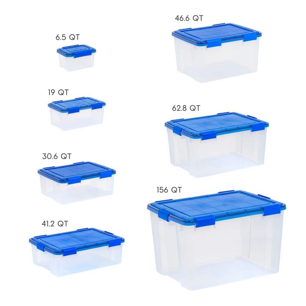 Blue and Clear Heavy-Duty Plastic Stackable Storage Box with Lid