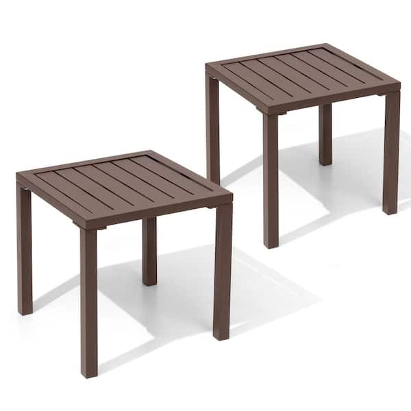 Unbranded 15.7 in. Square Aluminum Outdoor Side Table in Brown (2-Pack)