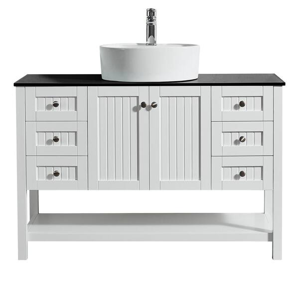 ROSWELL Modena 48 in. W x 18 in. D Vanity in White with Glass Vanity Top in Black with White Basin