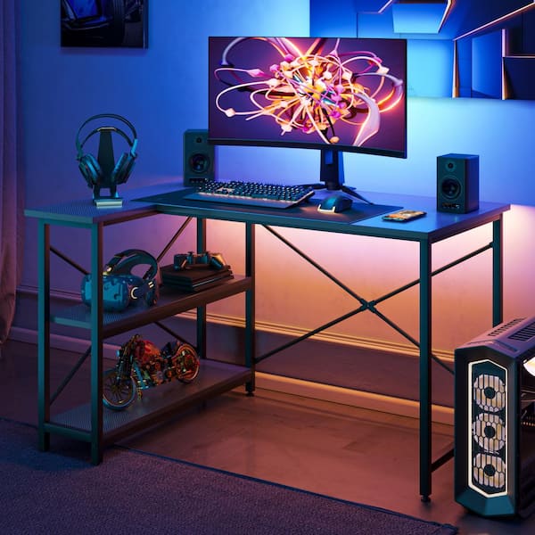 Bestier 47.24 In. Black Carbon Fiber L-Shaped Computer Desk With ...