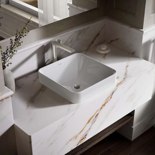 Vox 16 in. Square Vitreous China Vessel Sink in White with Overflow Drain