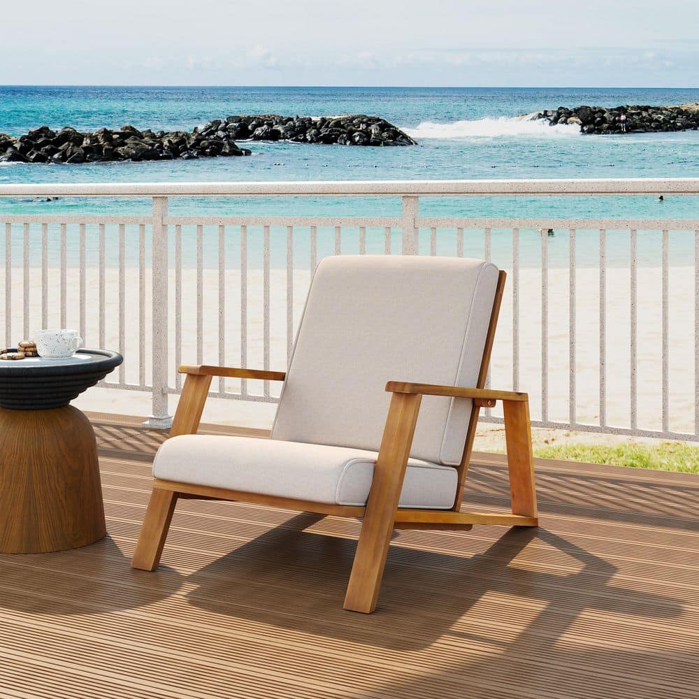 All Weather Wood Outdoor Patio Lounge Chair, Durable Club Chair