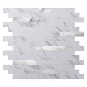 White Slate with Silver Studded 11.8 in. x 13.4 in. PVC Peel Stick Tile for Kitchen Bathroom Fireplace (10 sq.ft./ Box)