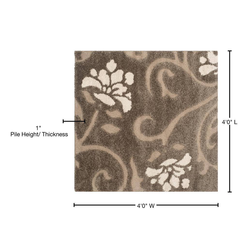 Smoke Beige Floral Sculpted Shag 4' Square Rug