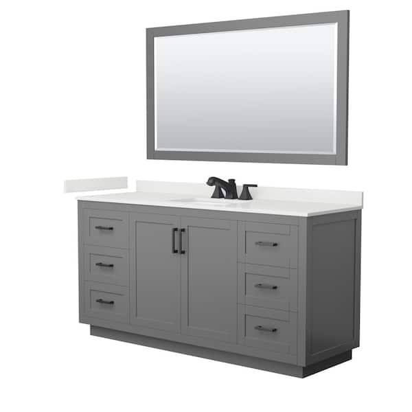 Wyndham Collection Miranda 66 in. W x 22 in. D x 33.75 in. H Single Bath Vanity in Dark Gray with White Quartz Top and 58 in. Mirror