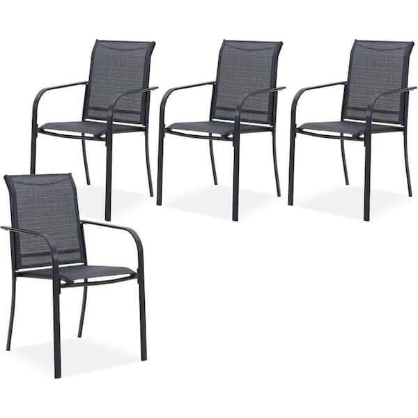 DIFY Black Frame All-Weather Stackable Metal Outdoor Patio Chairs with ...