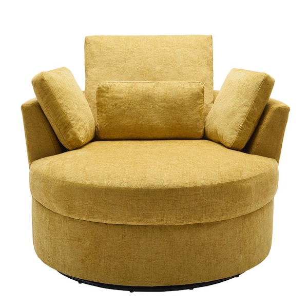 Mustard Yellow Chenille Upholstered 360° Swivel Accent Barrel Chair(Set of 1)