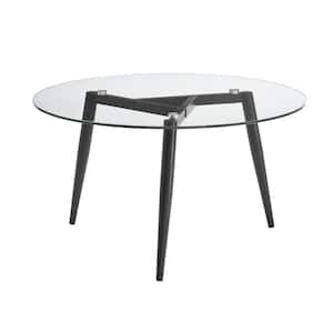 Van Beuren 17.625 in. x 31.5 in. Black Round MDF Glass Coffee Table with Modern Metal Taper Legs