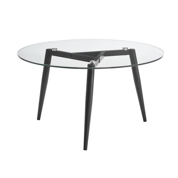 DANYA B Van Beuren 17.625 in. x 31.5 in. Black Round MDF Glass Coffee Table with Modern Metal Taper Legs RT104BLK