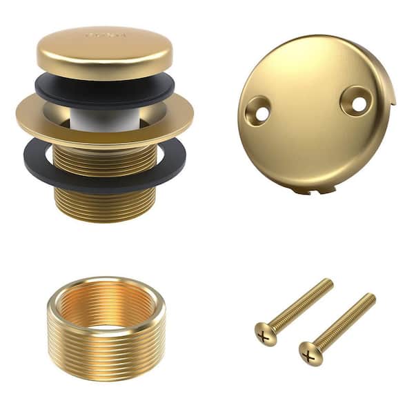 1-Piece Tip-Toe Bathtub Drain Kit in Gold with Two-Hole Overflow Faceplate and Universal Fine/Coarse Thread Assembly