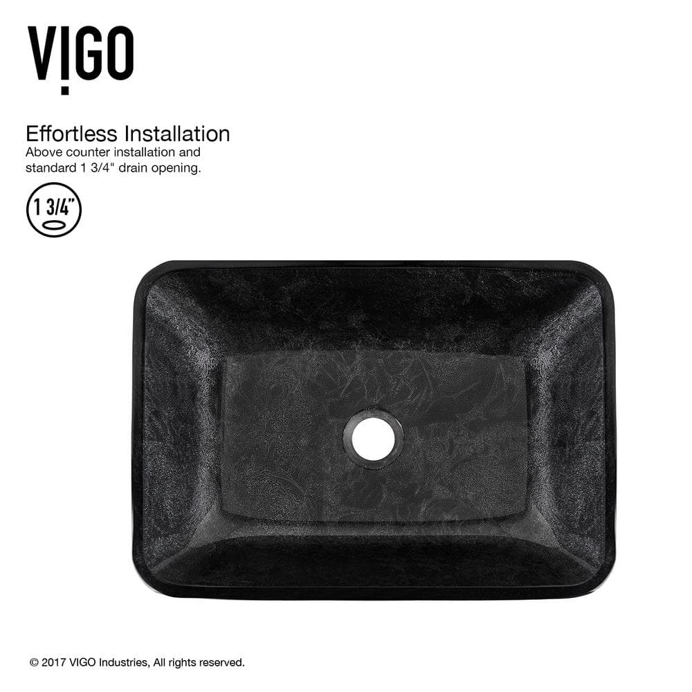 Gray Onyx Glass Rectangular Vessel Sink with Chrome Faucet