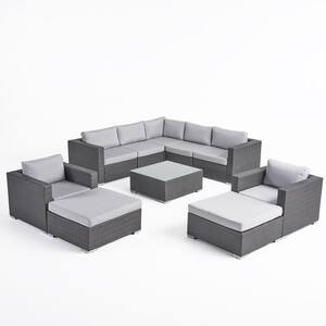 Santa Rosa Grey 10-Piece Plastic Patio Conversation Sectional Seating Set with Sunbrella Canvas Granite Cushions
