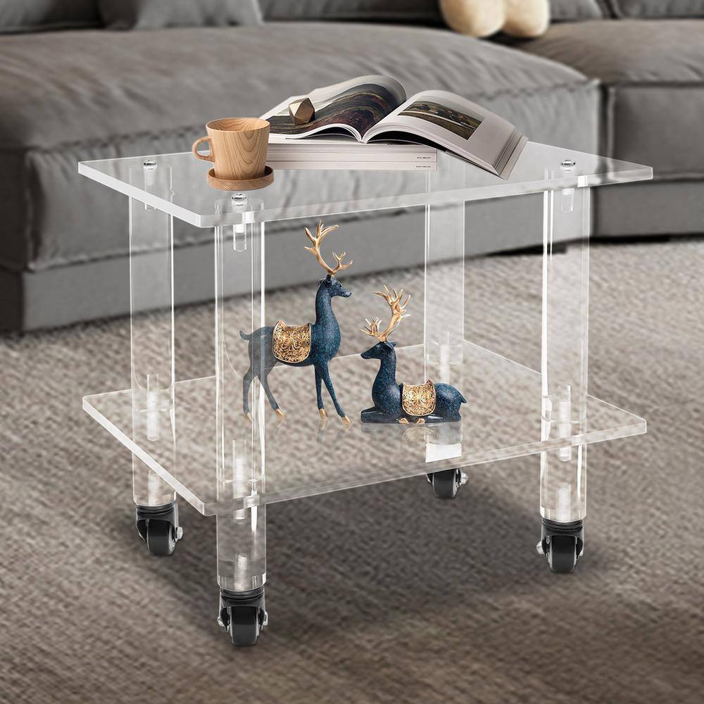 Clear Acrylic 2-Tier Rolling Printer Stand with Wheels
