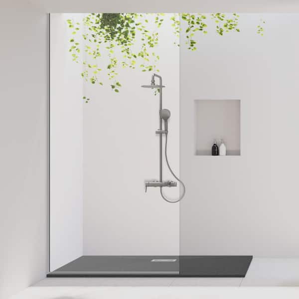 72 in. L x 42 in. W x 1.125 in. H Solid Composite Stone Shower Pan Base with Center Back Drain in Black Onyx Sand