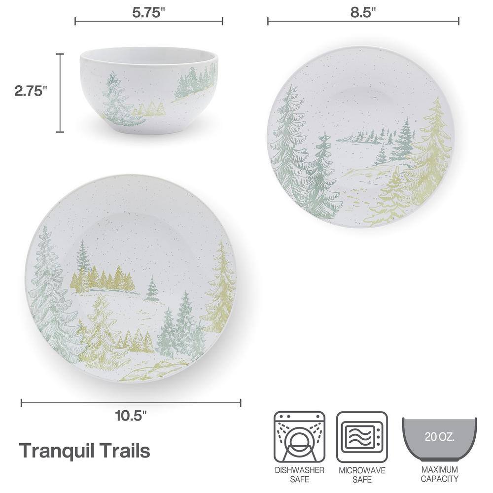 Tranquil Trails White Ceramic 12-Piece Dinnerware Set, Service for 4