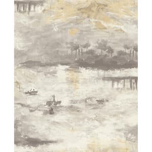 Nautical Sunset Smoke, Metallic Gold, and Ivory Paper Strippable Roll (Covers 56.05 sq. ft.)