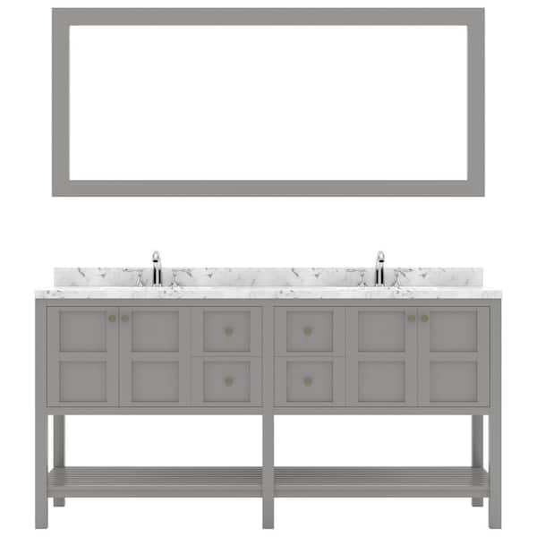Virtu USA Winterfell 72 in. W x 22 in. D x 37 in. H Double Sink Bath Vanity in Gray with Quartz Top and Mirror