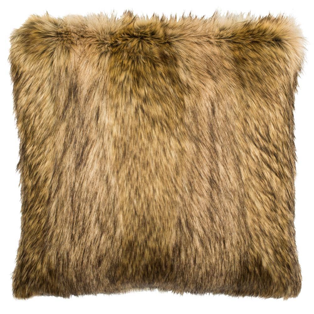 Golden Noir 20" Brown and Champagne Faux Fur Pillow