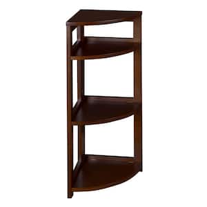 34 in. Mocha Walnut Wood 3-shelf Foldable Corner Bookcase