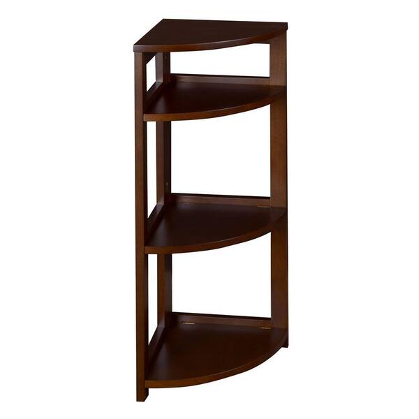 Regency 34 in. Mocha Walnut Wood 3-shelf Foldable Corner Bookcase