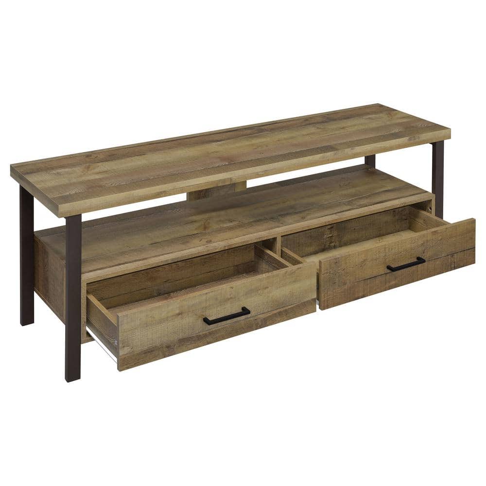 Transitional Weathered Pine and Black 59" TV Console with Cabinet