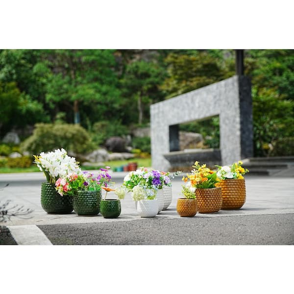 GOGEXX Set of 3 8.1 in. Dark Green Cylinder Ceramic Planter with Drainage Weather Resistant Indoor Outdoor Plant Pot