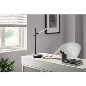 22 in. Indoor Black Integrated LED Table Lamp with Built-in Wireless Charging Pad